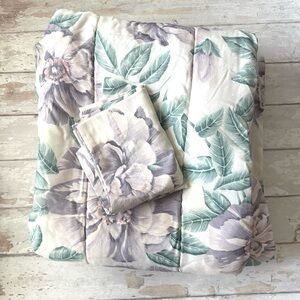 Twin Size Purple Flower Floral Print Comforter Bedding Blanket & Sham 2pc Set